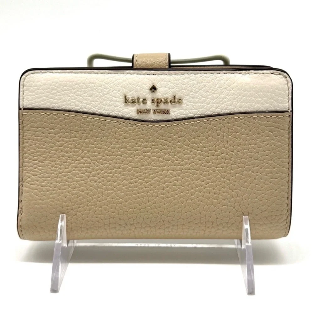 Kate Spade Leila Medium Pebbled Leather Compact Bifold Wallet Tan/Cream